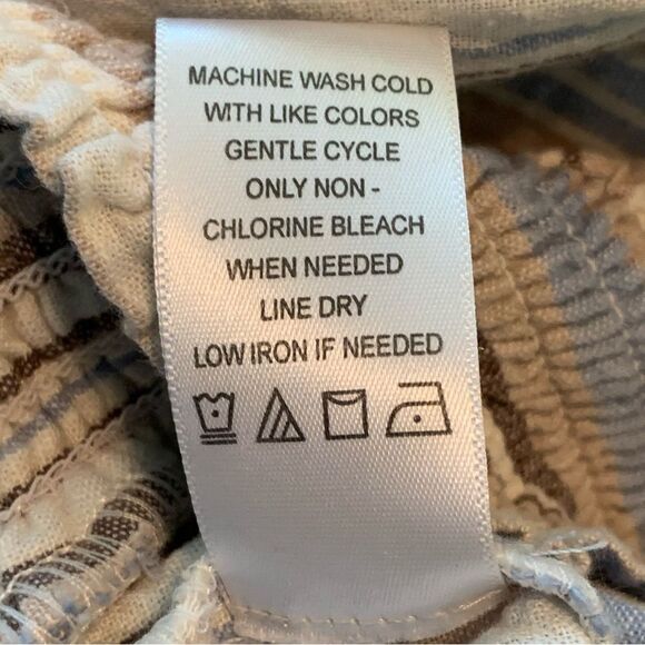 LAND N SEA PANTS WOMEN’S MEDIUM STRIPE CREAM BLUE BROWN 55% LINEN BLEND. - Picture 12 of 16